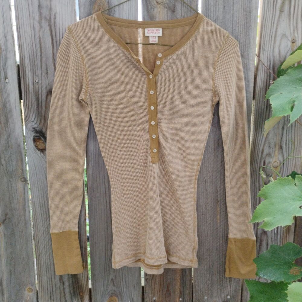 Vintage Y2K Mossimo Thermal Henley Shirt XS Goldenrod Yellow Waffle Knit 2000s
